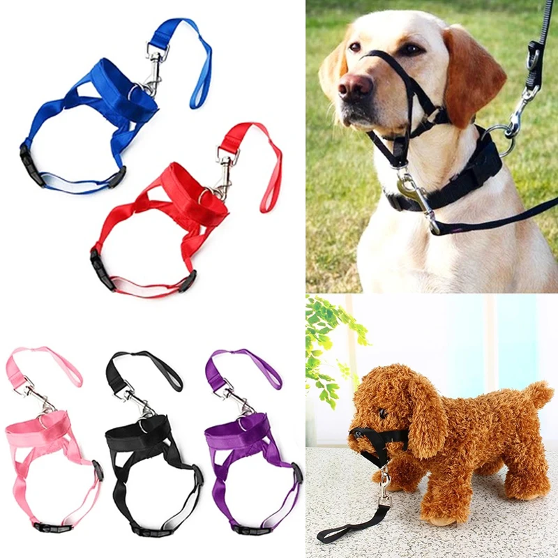 Dog Harness Dog Muzzle Nylon Adjustable Dog Muzzle Anti-barking Anti-bite Harness Head Collar Muzzle Dog Halter Training Leash Pey Supplies