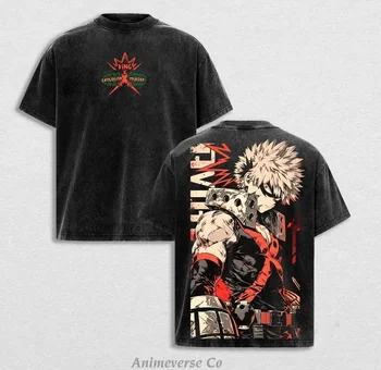 Anime My Hero Academia Katsuki Bakugo Graphic Tees Casual Washed 1