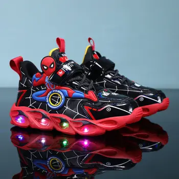Disney Boys Shoes LED Lights Cartoon Autumn Children's Sports Shoes Leather Non-slip Children's Running Shoes Sneaker Size 25-35 1