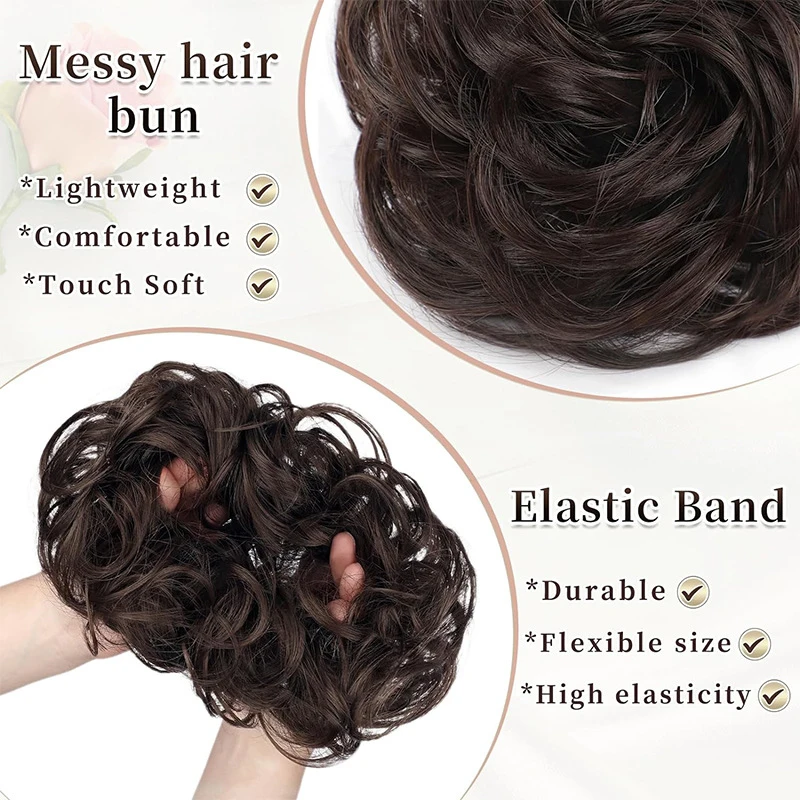 Synthetic Messy Bun Hair Piece Curly Wavy Hair Bun Scrunchies Long Ponytail Extensions Ponytail DIY Wrap Around Bun Hair