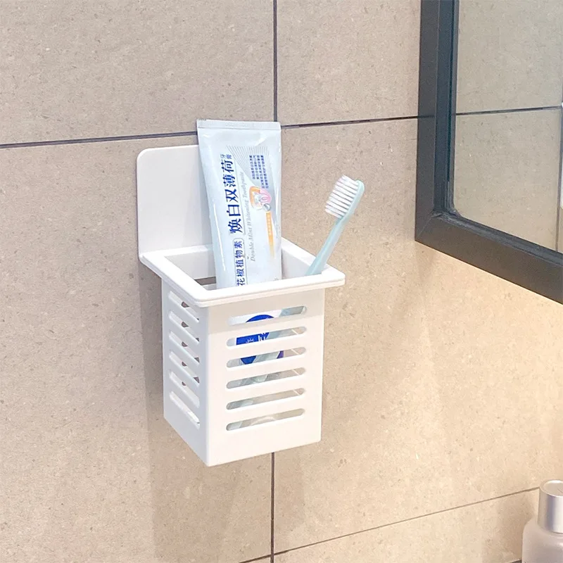 Toothbrush Holder Household Wall Self-adhesive Seamless Storage Rack Shaver Toothpaste Organizer Drain Shelf Bathroom Accessory 3