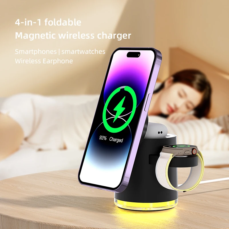 Expandable Portable 3 In 1 Magnetic Wireless Charging Station for Samsung Apple Watch Fast Charger Dock Station Stand Organizer