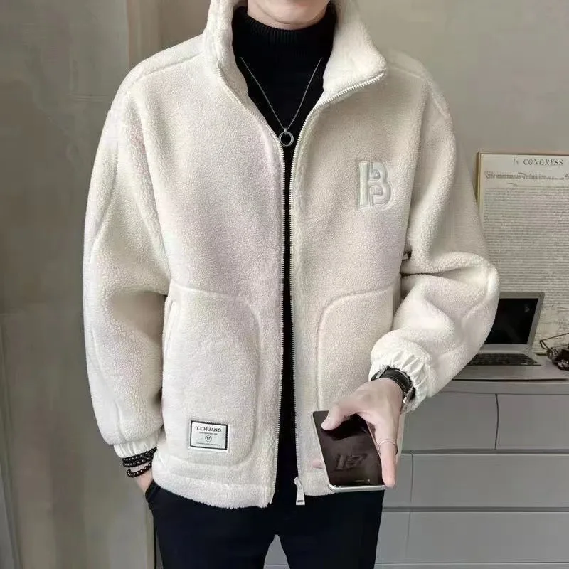 Men's Stand Colar Jackets Solid Color Coat Warm Man Outdoor Bomber Jacket Polar Fleece Winter Parkas Youth Clothes Size M 5XL