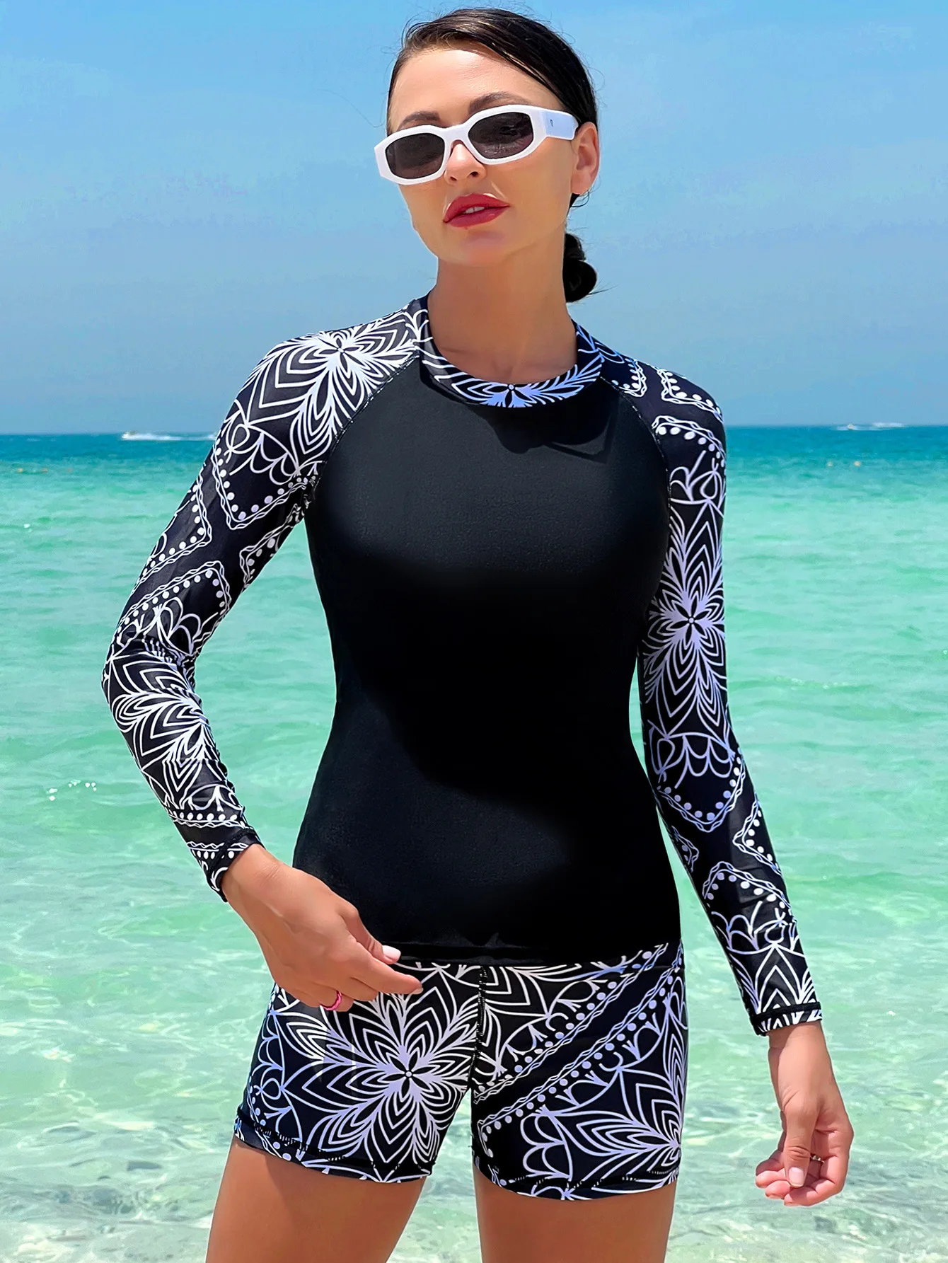 2024 Muslim Swimwear for Hijabis Bikini Set for Women Long Sleeve Floral Print Conservative Beachwear Borkini Femme Musulmane