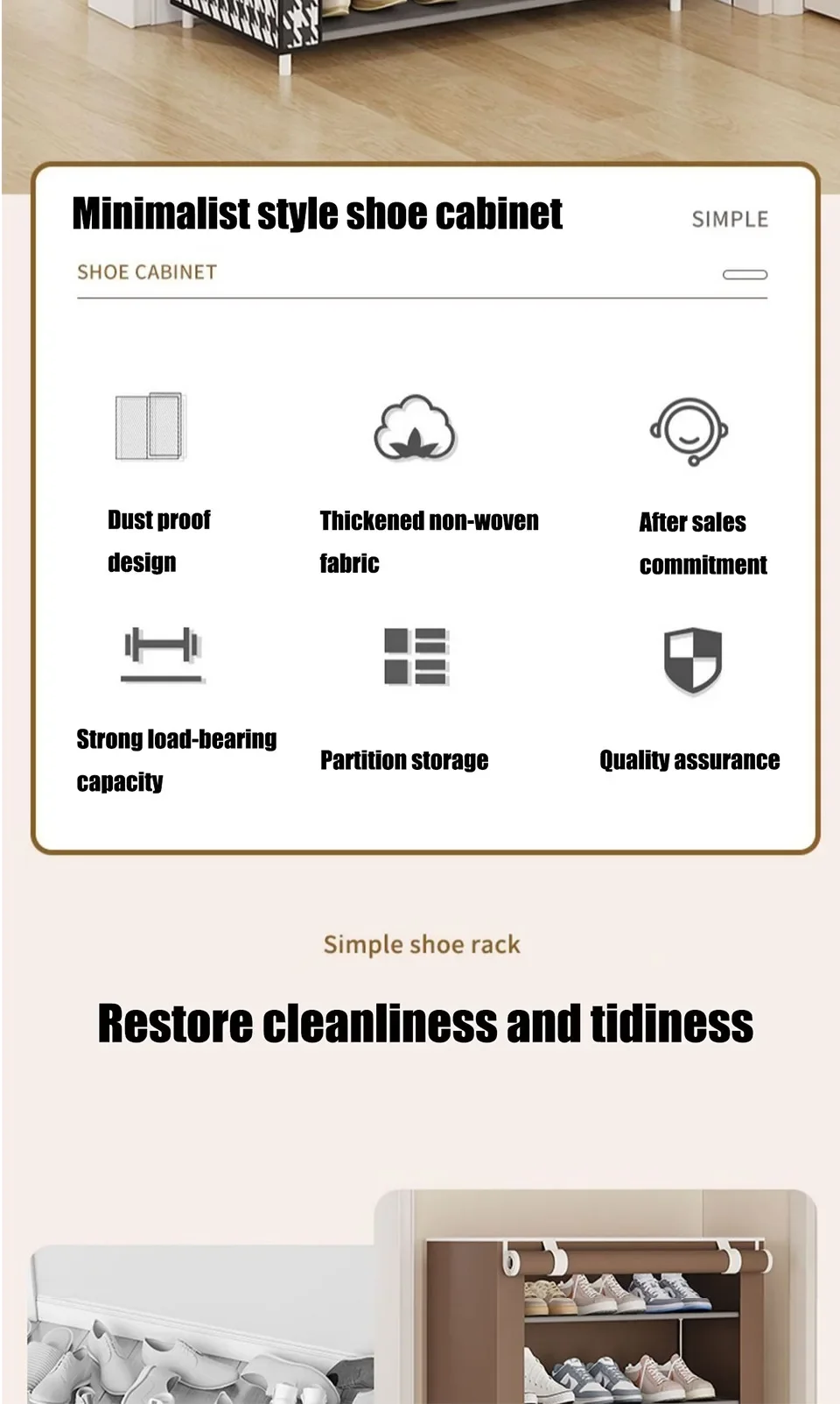 Description Picture 5 of itemShoe Cabinet Dustproof Fabric Organizer Simple Storage Multilayer Shoe Rack Nonwovens Household Economic Type Shoe Rack Cabinet