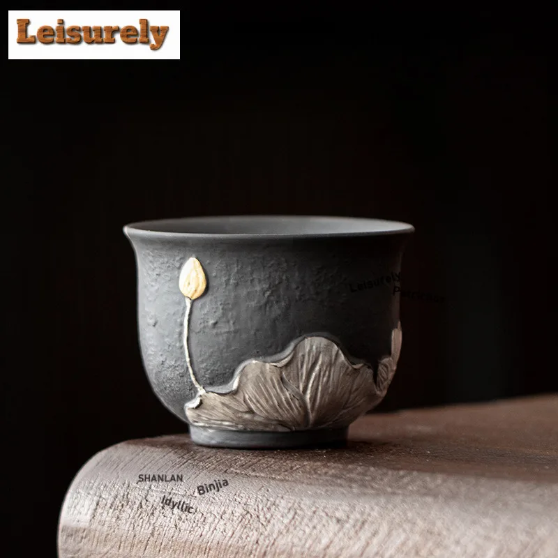 Relief Silver Drawing Zisha Teacup Creative Tea Bowl Beautiful Tea Cup Tea-tasting Smelling Cup Chazhan Master Cups Tea Services