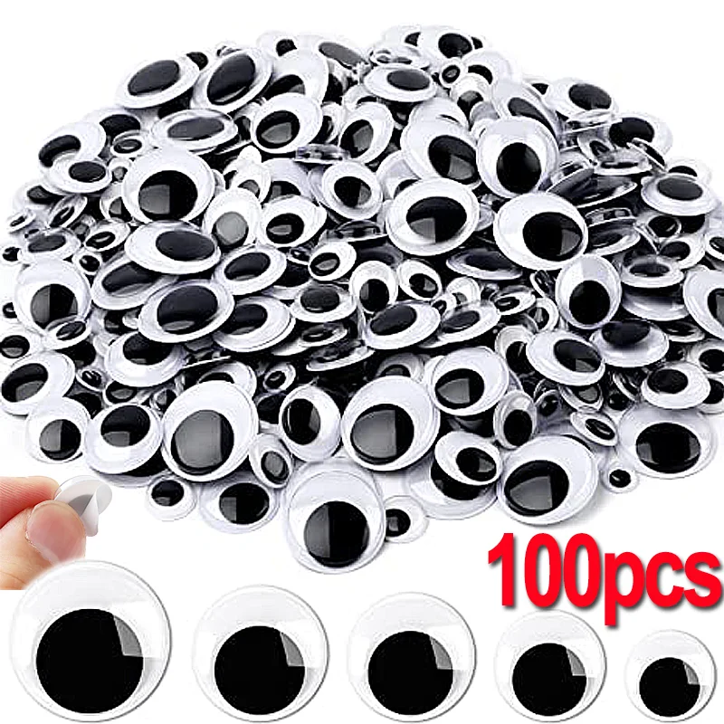 

100PCS Self-Adhesive Doll Eye Movable Simulation Cartoon Animal Eyeball Wiggly Googly DIY Kindergarten Children Craft Supplies