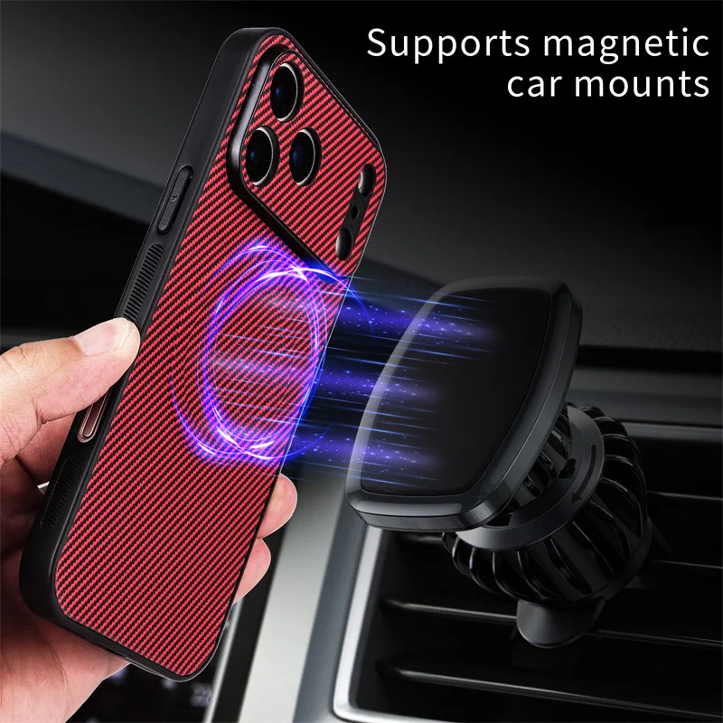 Premium PU Leather Magnetic Cross Grain Cover - Shockproof Soft Matte Phone Case