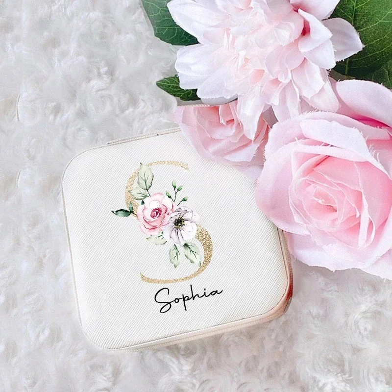 Jewelry Boxes Case Personalized Jewelry Boxes Travel Jewelry Case Initial with Name Gifts for Her