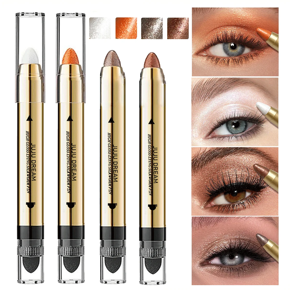 Glowing highlighter eye shadow pencil with pearlescent shimmer and fine glitter for brightening and a dimensional effect 1 Glowing highlighter eye shadow pencil with pearlescent shimmer and fine glitter for brightening and a dimensional effect