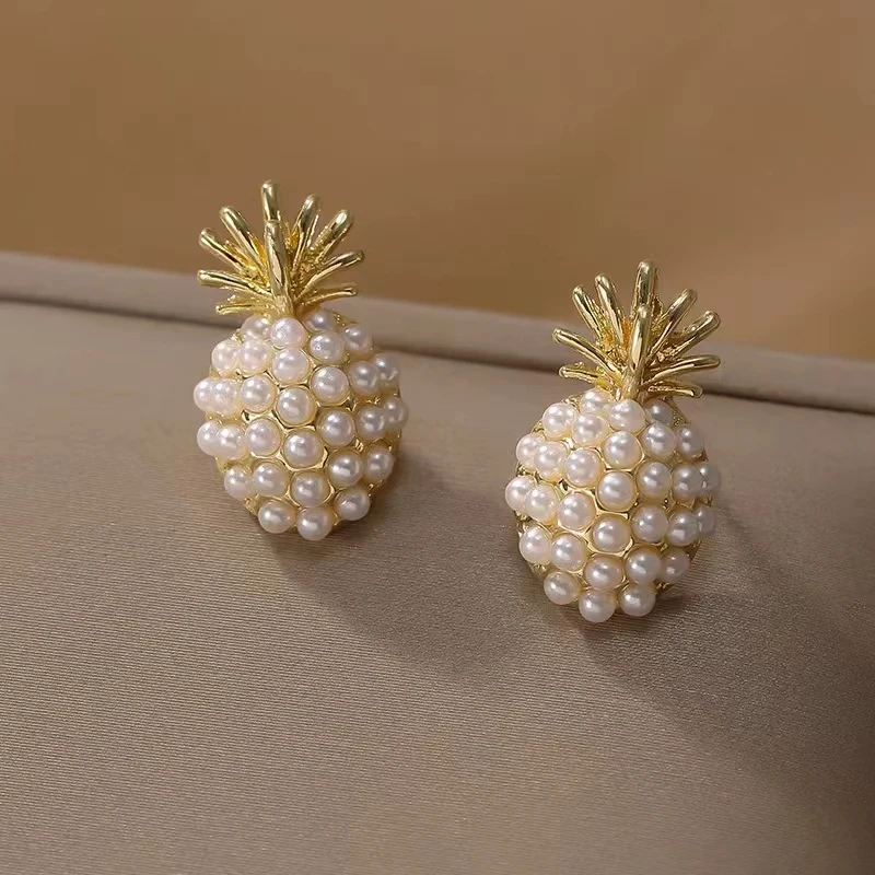 Pearl Earrings Trendy Fruit Pearl Earring For Women Exquisite Geometric Pineapple Imitation Pearls Stud Earrings Fashion Jewelry Gift