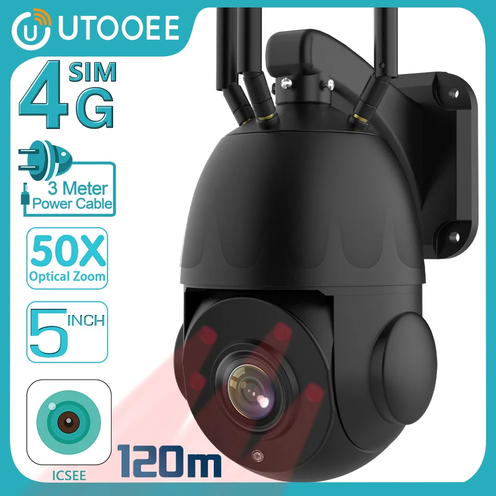 

UTOOEE 4K 8MP Metal 4G SIM Camera 50X Optical Zoom AI Human Tracking 120M Night Vision WIFI Security Surveillance Camera iCsee