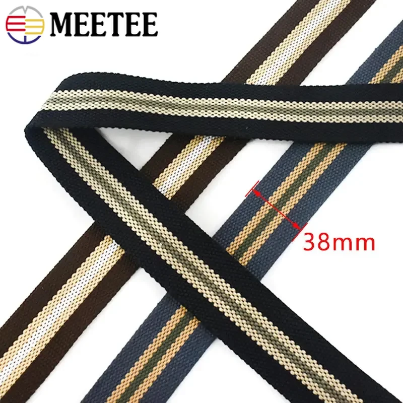38mm Cotton Webbing Tape Stripe Canvas Ribbon Belt Shoulder Bags Strap Clothing Pet Band Sewing Craft Accessories 2Meters