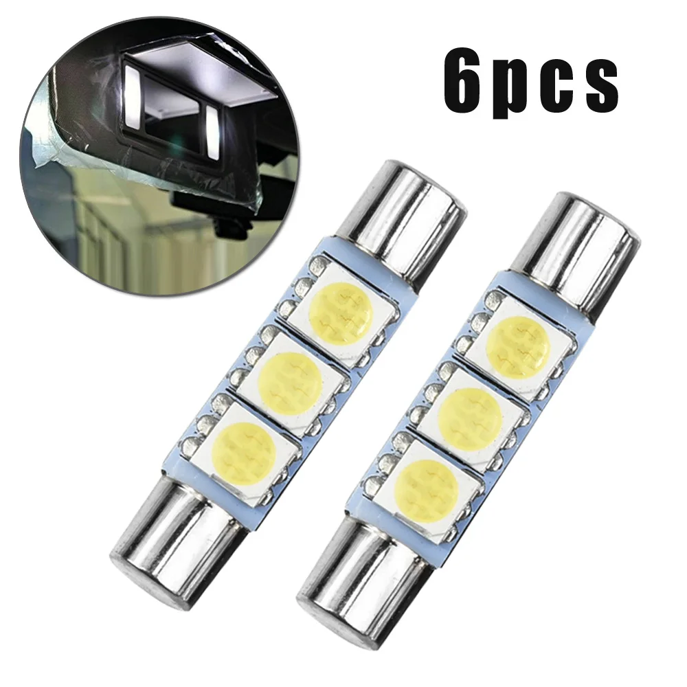 6Pcs 29mm 5050 3-SMD LED Bulb Sun Visor Makeup Mirror Fuse Light Super Bright LED F30-WHP 6614F 6615F 6614 Base LED Bulb