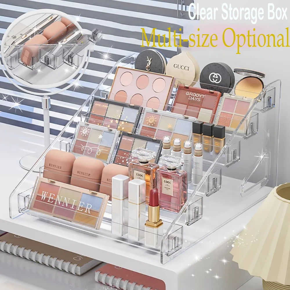 Transparent Storage Box Makeup Organizer Cosmetic Display Case Jewelry Organizer Desktop Holder Clear Makeup Organizer 2