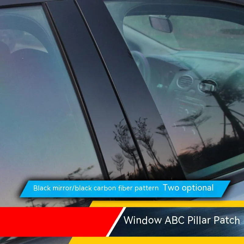 6PCS Black Car Door Window Column BC Pillar Post Cover Trim PC Material Sticker For Honda Jazz FIT 2008-2013