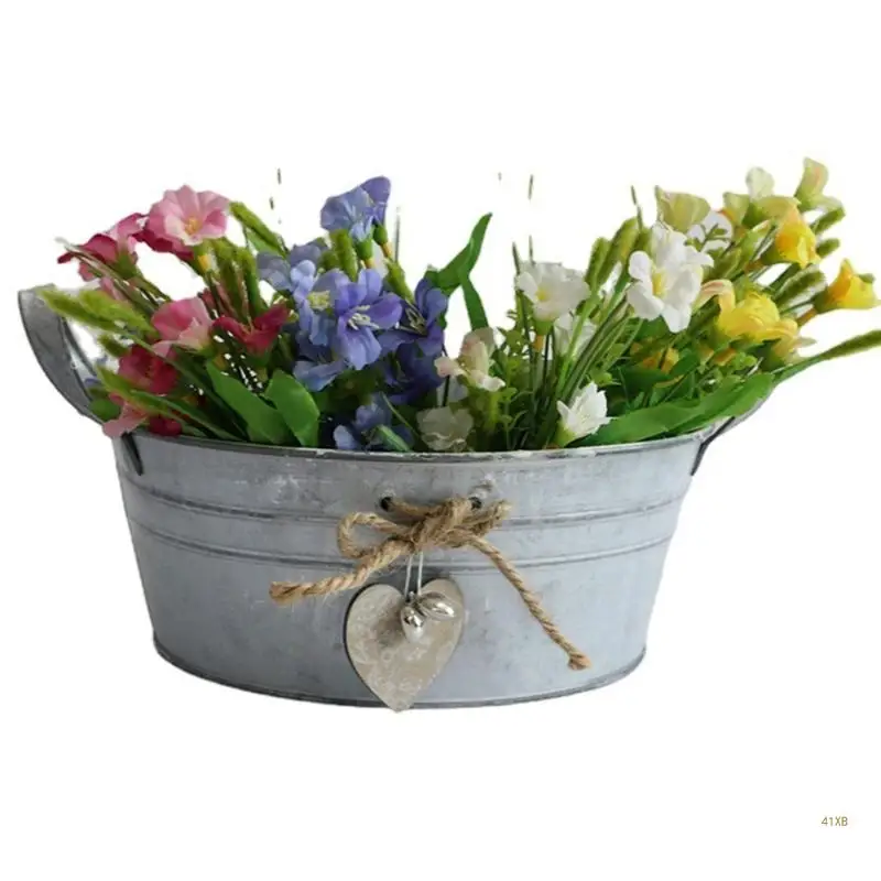 Small Galvanized Buckets Oval Metal Pails For Plants Rustic Home Decor 41XB 1 Pack