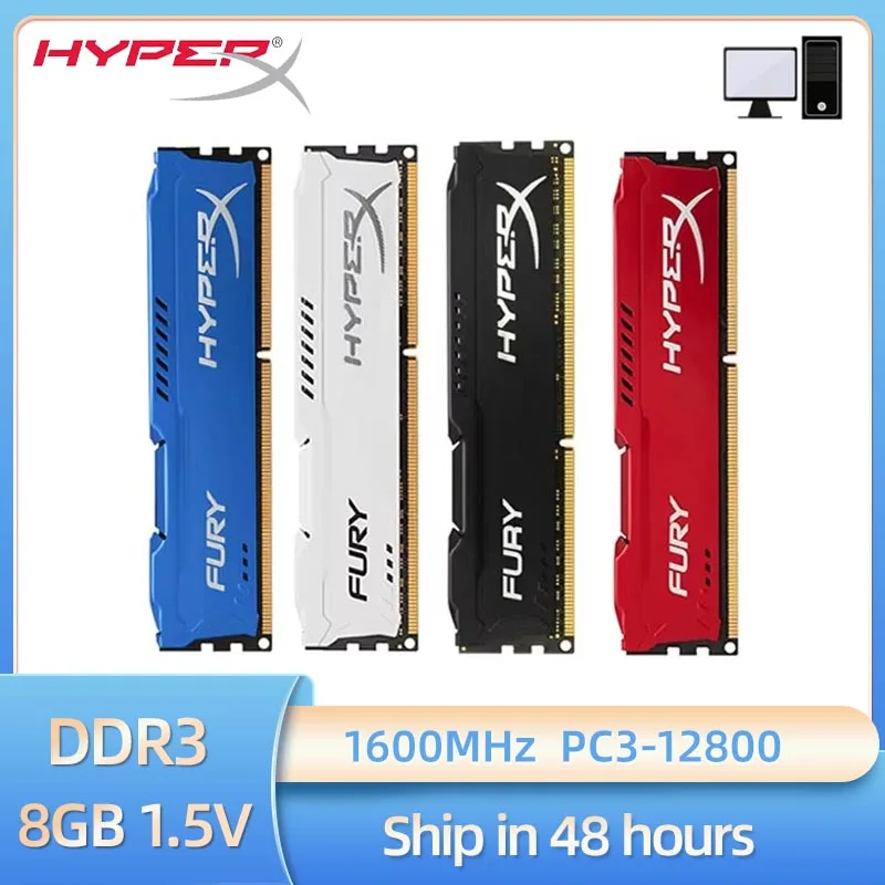 thumbnail image 1 of HyperX Fury Memoria Ram DDR3 8GB 1600MHz Desktop RAM 240Pin 1.5V PC3-12800 DIMM Non-ECC, 1 of 4