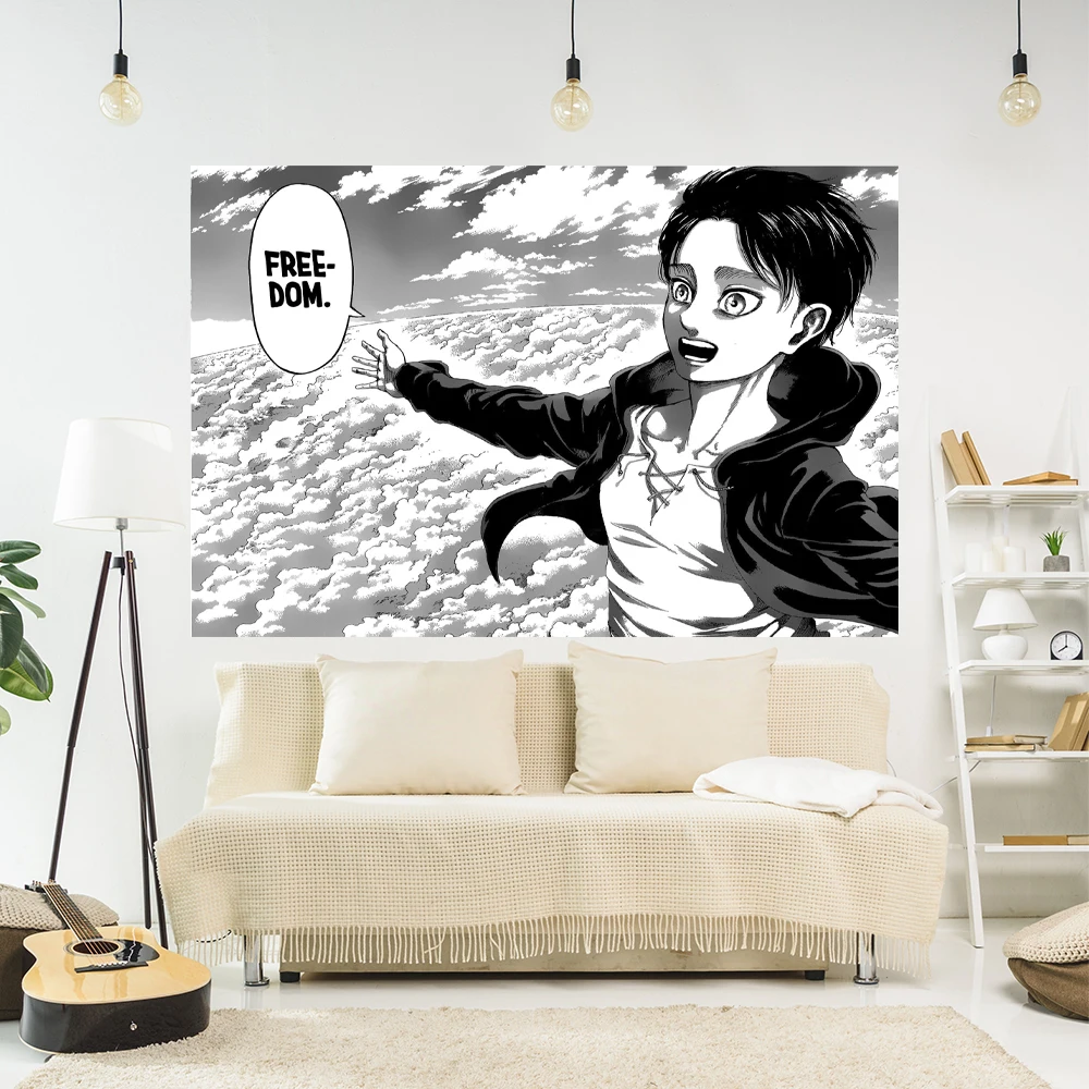

Eren Jaeger Freedom Tapestry Japanese Manga Printed Wall Hanging Room Decor Dormitory Backdrop Beach Blanket