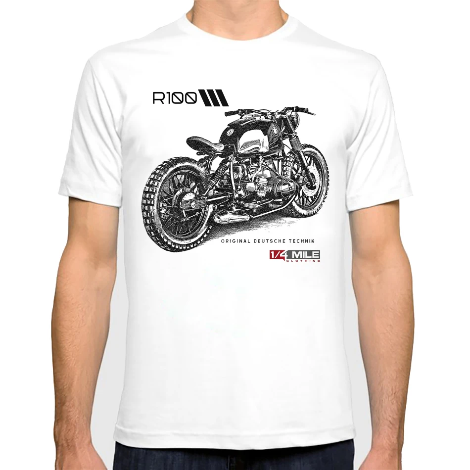 

Vintage Men's Motorcycle Design Print T-shirt Summer R100 RS Motorbike Hipster print Tee Shirt White Casual T Shirts Outfits