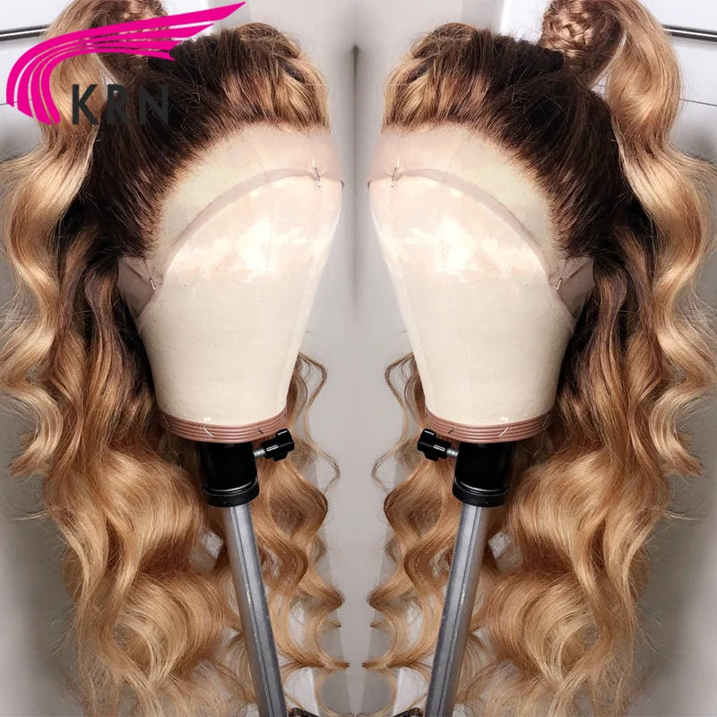 Körper welle 4/27 farbige 13x4 Spitze Frontal Perücken mit Babyhaar Menschenhaar Ombre Honig Farbe 4x4 Verschluss Perücke brasilia nischen Haar Perücken