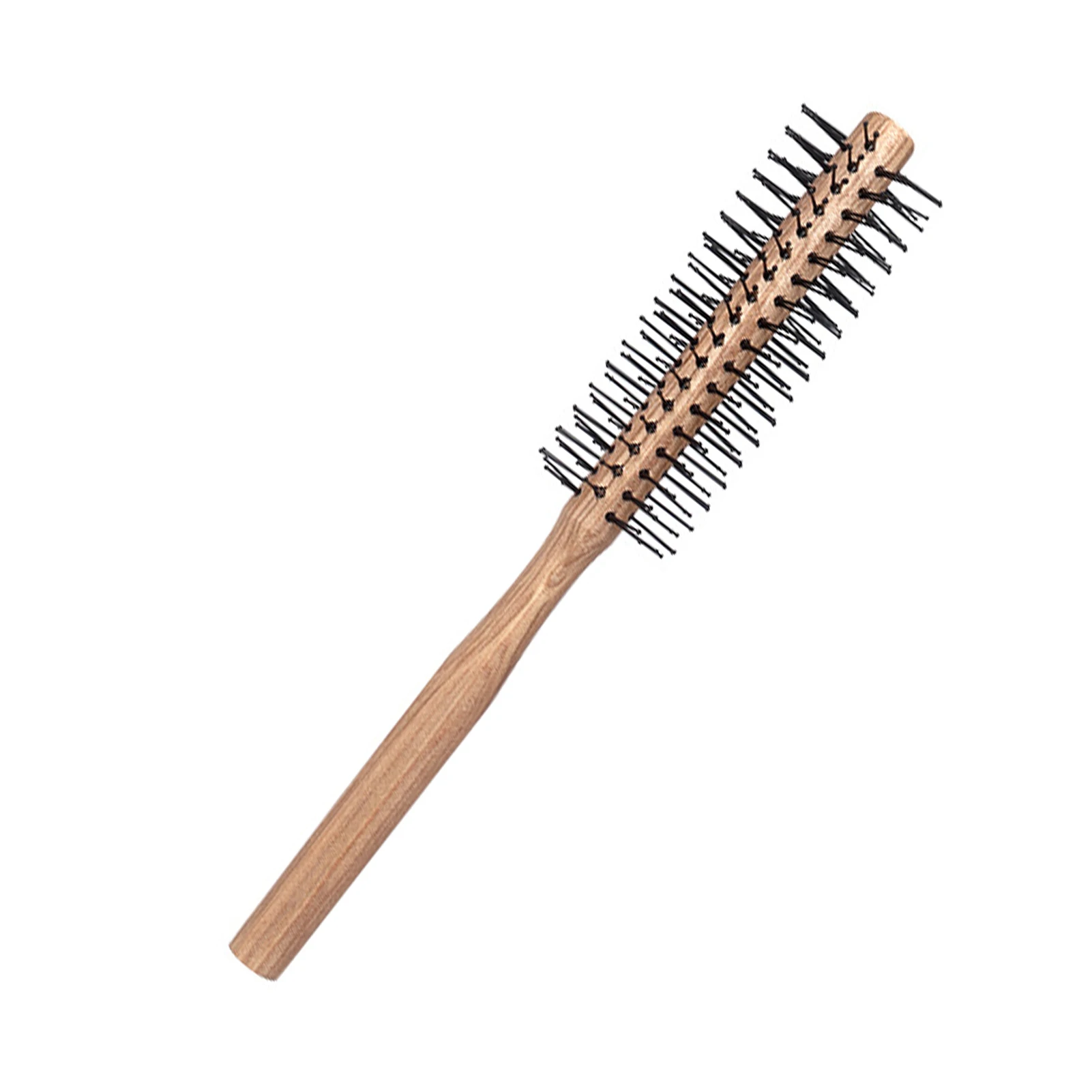 

Fluffy Curls Wooden Handle Nylon Bristles Hair Brush Anti Static Ball Tipped Blow Drying Bangs Styling Quiff Roller Small Round