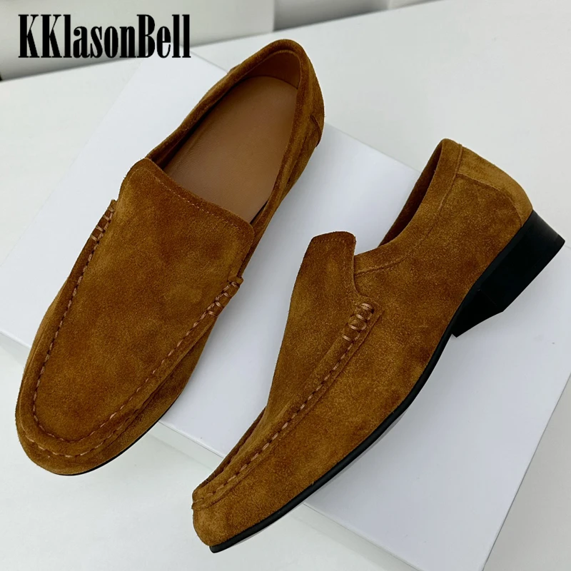 

11.28 KKlasonBell Round Toe Cow Suede Loafers Women Casual Comfortable Shoes