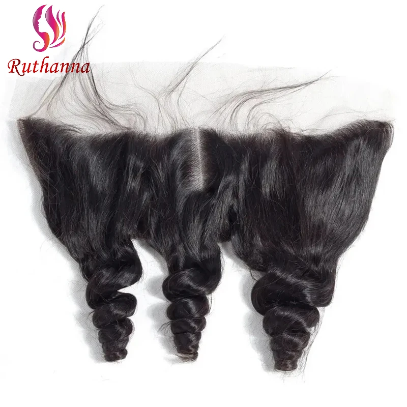 Loose Wave 13x4 Lace Frontal Human Hair Pre-Plucked Natural Color Brazilian Virgin Hair Transparent Lace Closure For Women