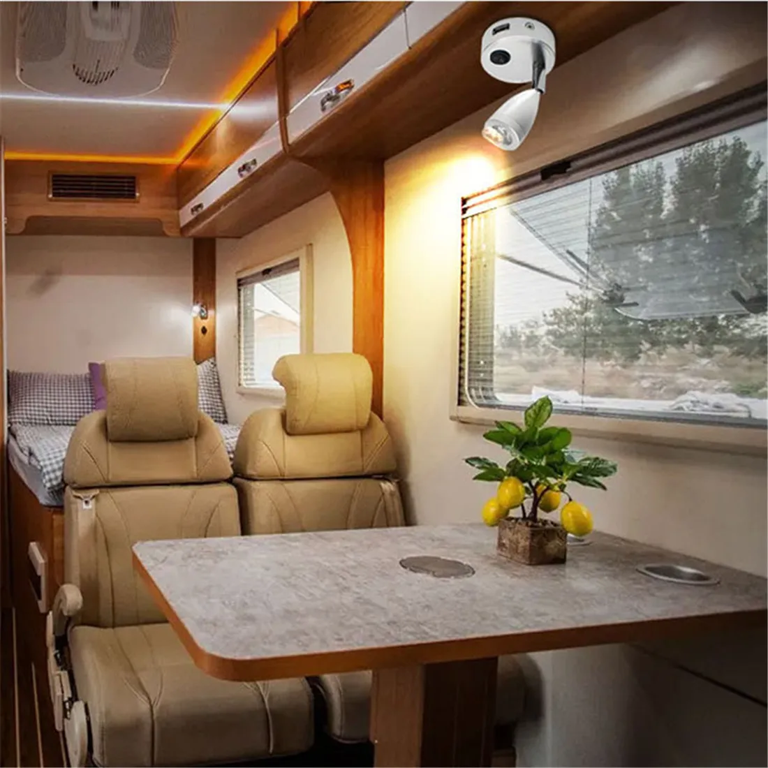 Reading Light LED 12V 24V 2W with USB Port 5V 2A Swith Spotlight led reading light for Boat Yacht Caravan Camper Trailer Dorm 3 color