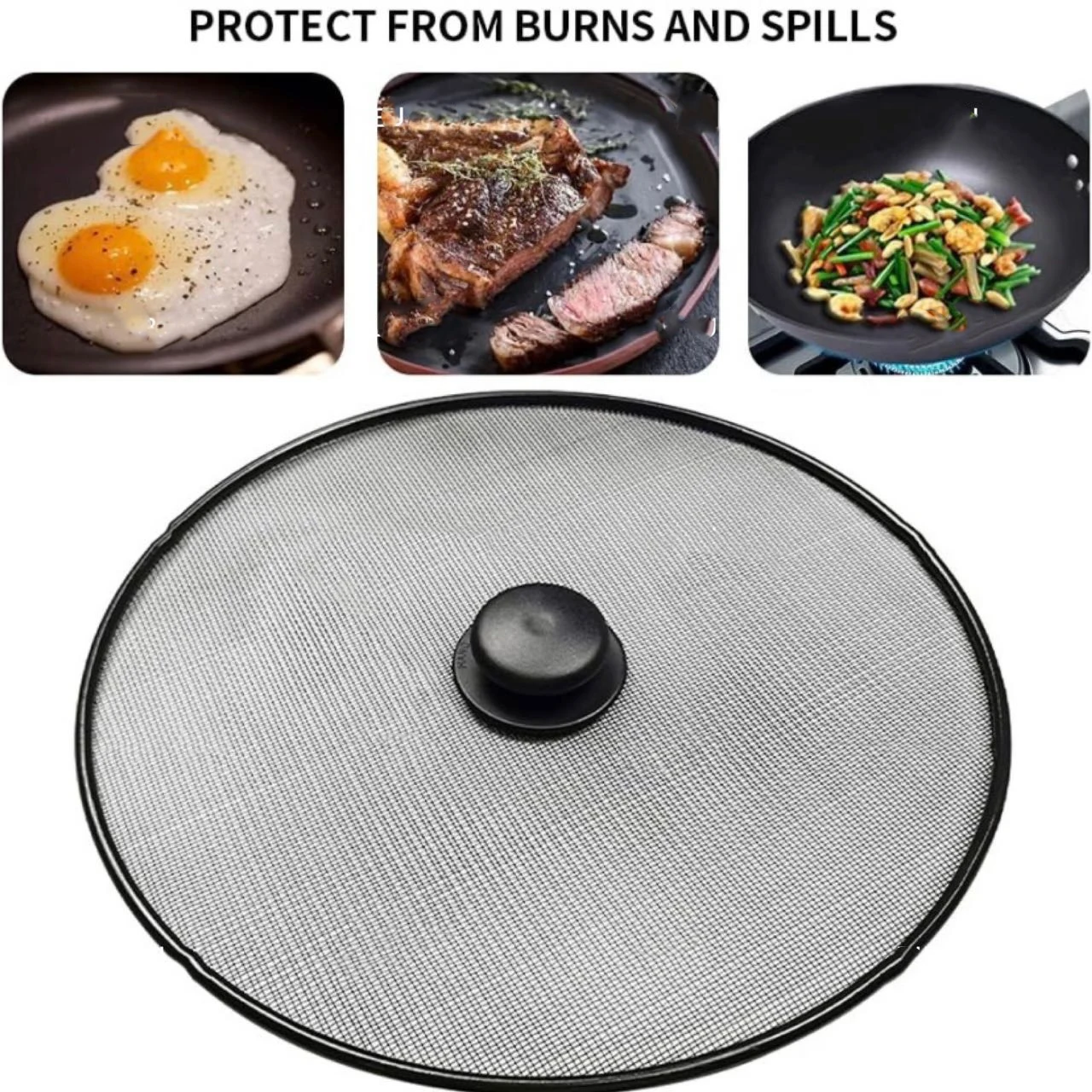 Frying Pan Splatter Screen 29/33CM Splatter Screen Anti Grease Frying Pan Oil Splash Guard Fine Mesh Splash Guard Cover Lid Gadget Kitchen Tool Handle