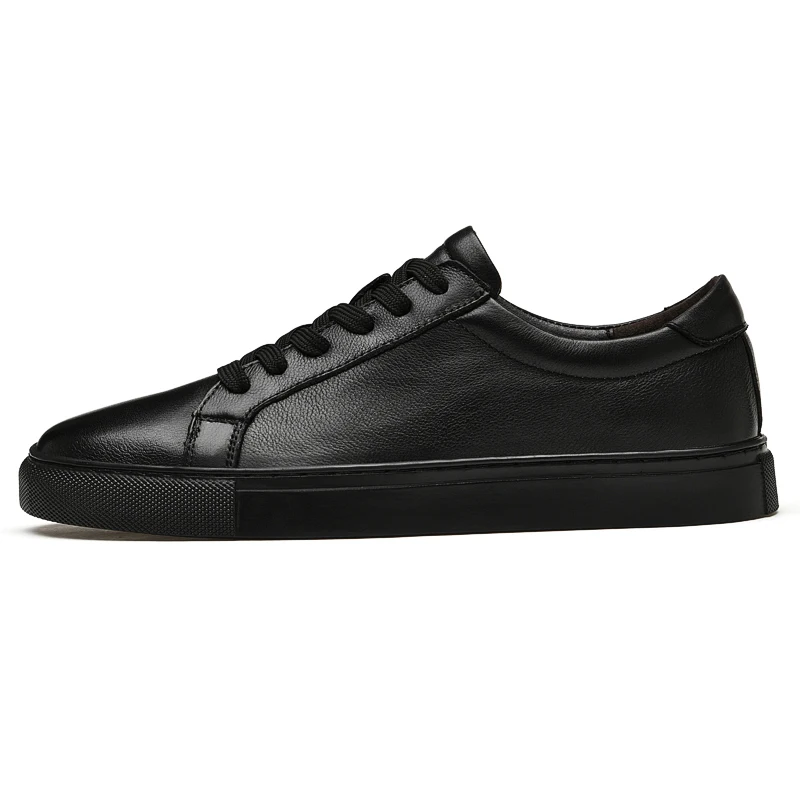 Pure Black Skateboarding Shoes Men Genuine Leather Sneakers Casual Flat Shoes Plus Big Size 48 49 50 Spring Autumn High Quality 4