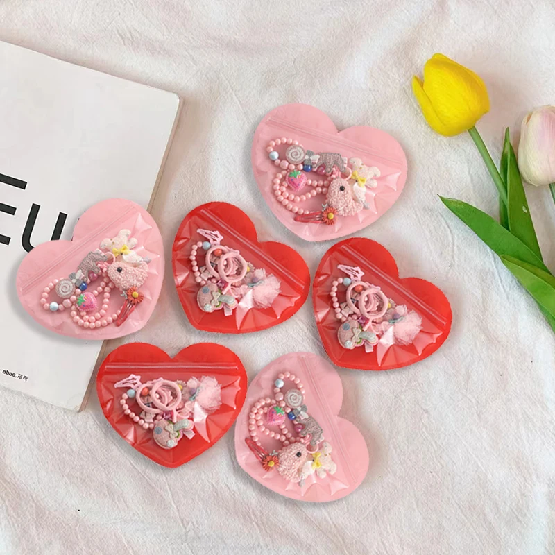 Red Pink Love Shaped Bags,Holiday Party Supplies, Candy Accessories Ziplock Packaging Bags for Small Business