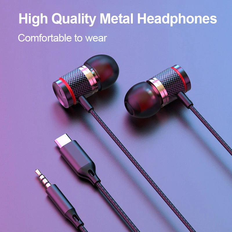9D HIFI Heavy Bass Earphone 3.5MM AUX/Type-C Digital Chip