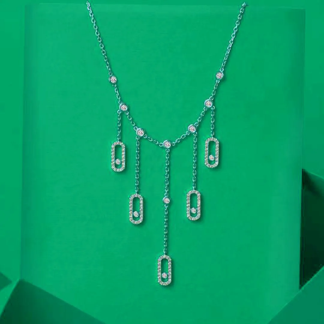 Cmon Kstar original geometric design 925 silver plated 18K gold 5 pendants diamond necklace wedding luxury gift for women