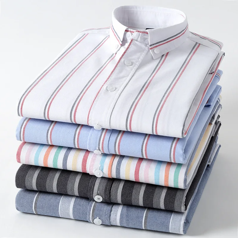 

Spring 2023 new striped shirt cotton oxford spinning youth anti-wrinkle casual cardigan shirt men