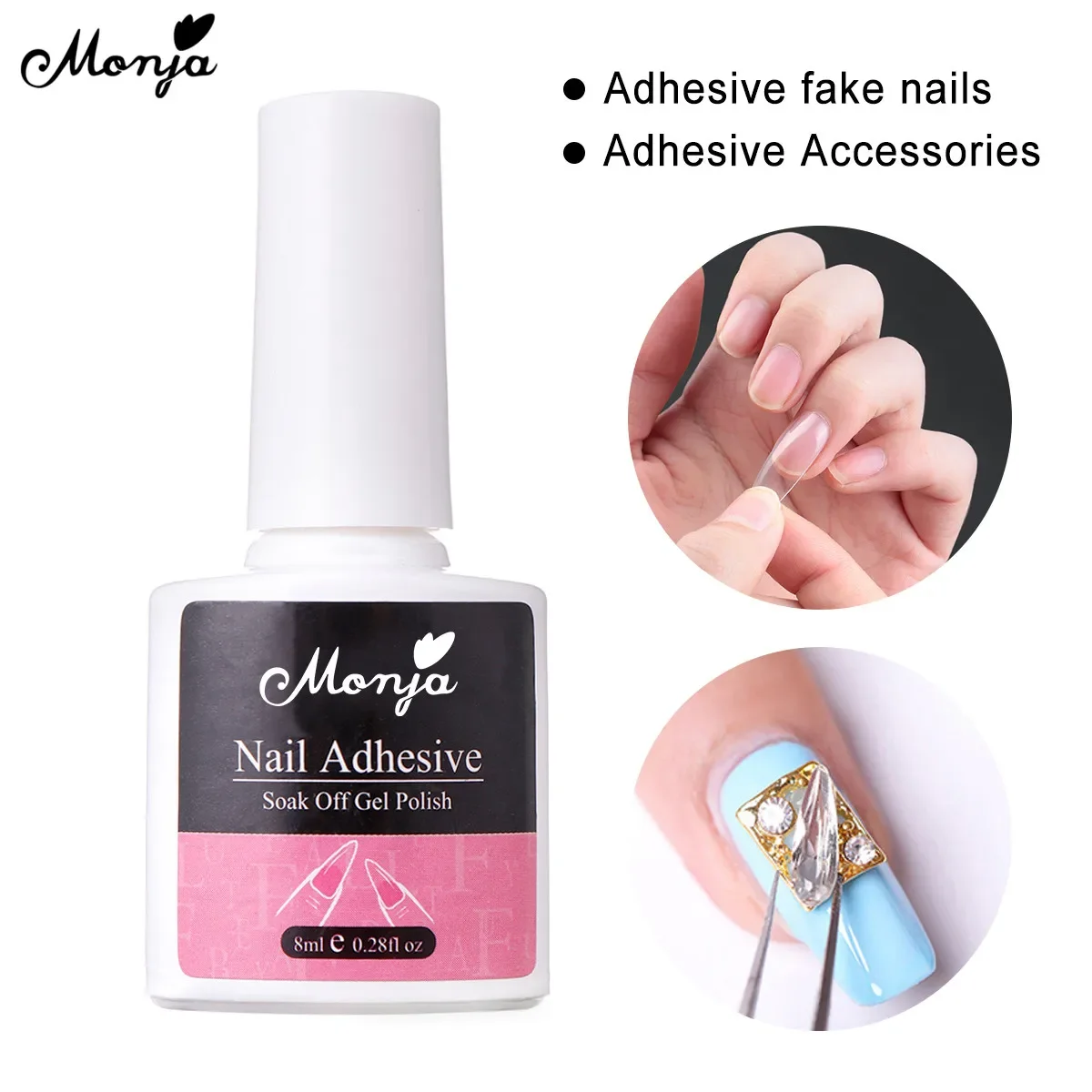 

Monja 4PCS Bottles 8ml Nail Glue Adhesive Soak Off UV Gel False Tips Press On Nails Accessories Decorations Paste Manicure Tool