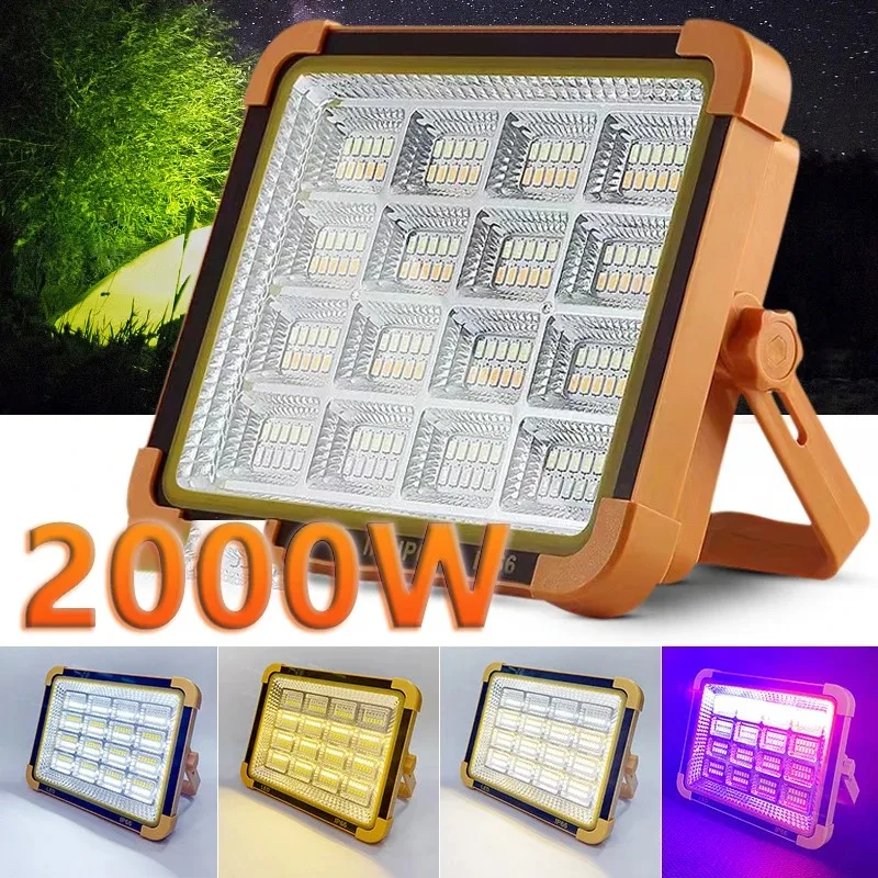Description Picture 2 of itemNew 2000Watt Solar Flood Light Outdoor Portable LED Reflector LED Spotlight Rechargeable Projector Floodlight Construction Lamp