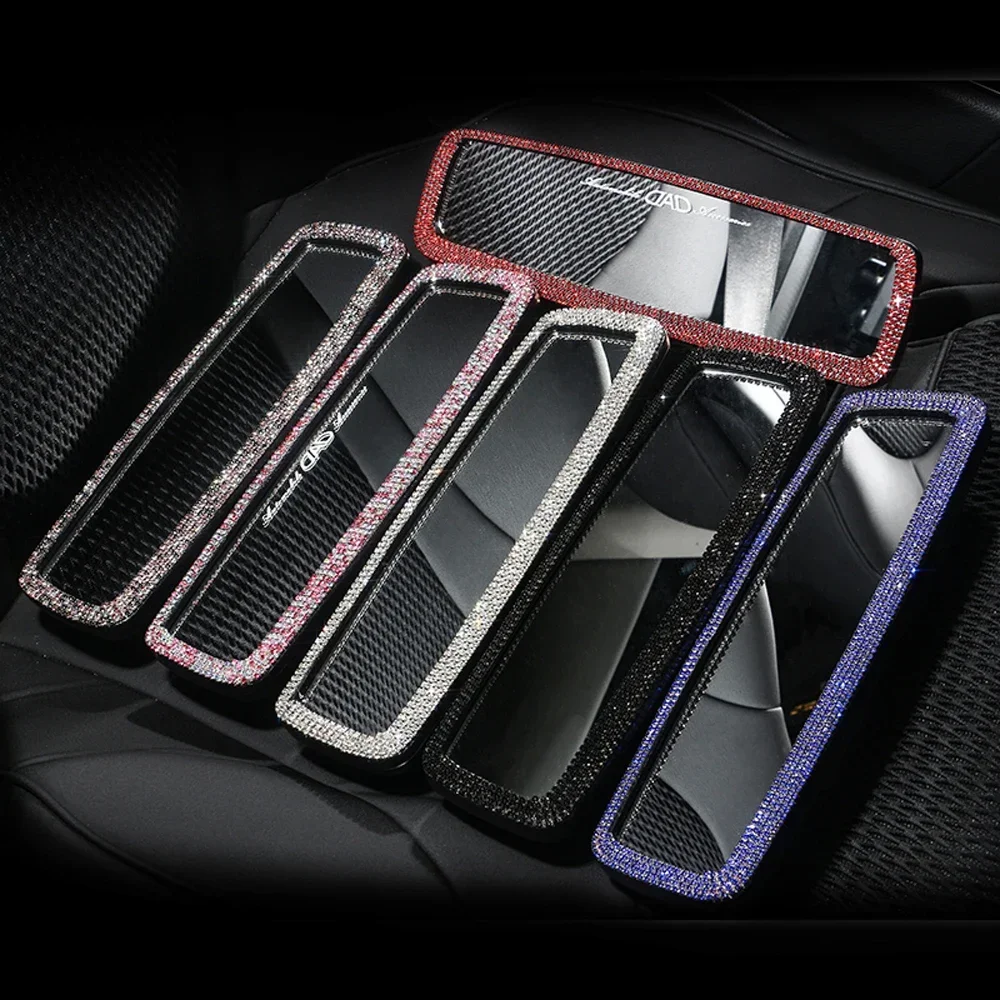 Car Interior Rearview Mirror Decor Diamond Crystal Rhinestone Rear View Mirror Cover Ornament Bling Car Accessories for Women