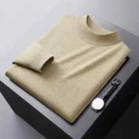 Winter warm sweater men's high-end simple all-matching slim fit stretch cold-resistant casual solid color round neck sweater 2