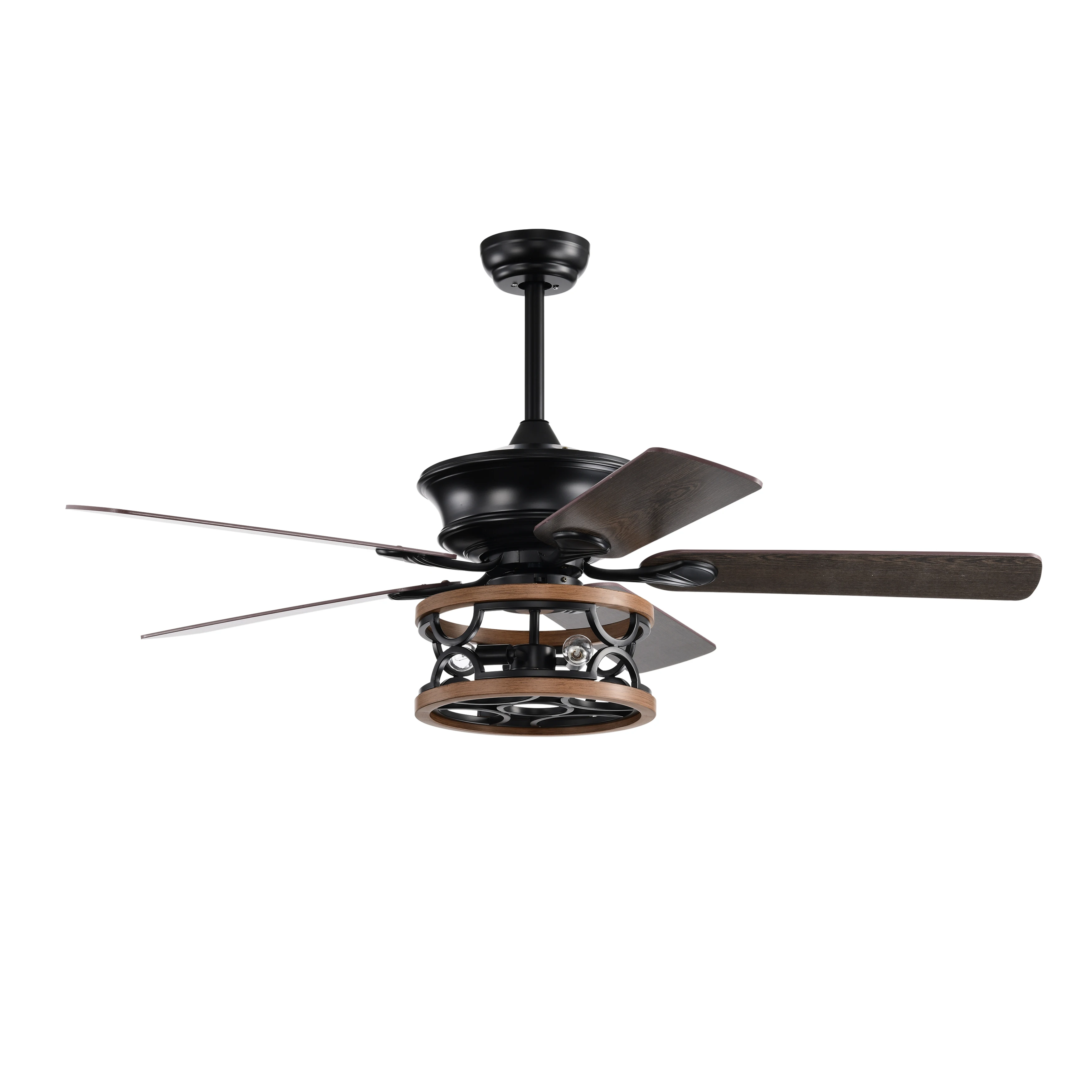 52 Inch Farmhouse Ceiling Fan with Lights and Remote,3-Lights Ceiling Fan with Caged Light Fixture (No include Bulbs), Ceiling F