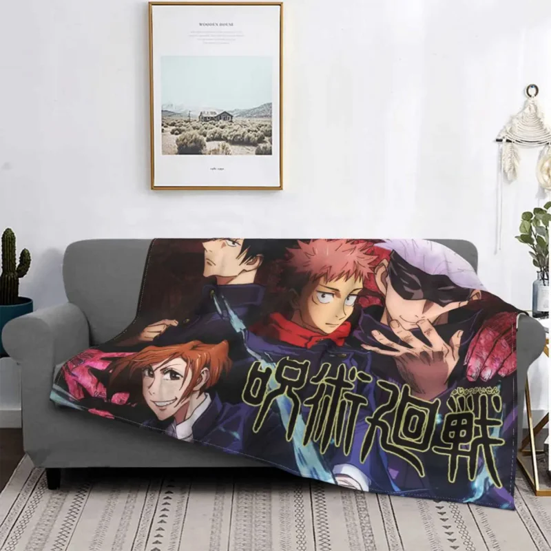 

Jujutsu Kaisen Anime Wool Blanket Satoru Yuuji Nobara Fashion Throw Blanket for Sofa Bedding Lounge Quilt