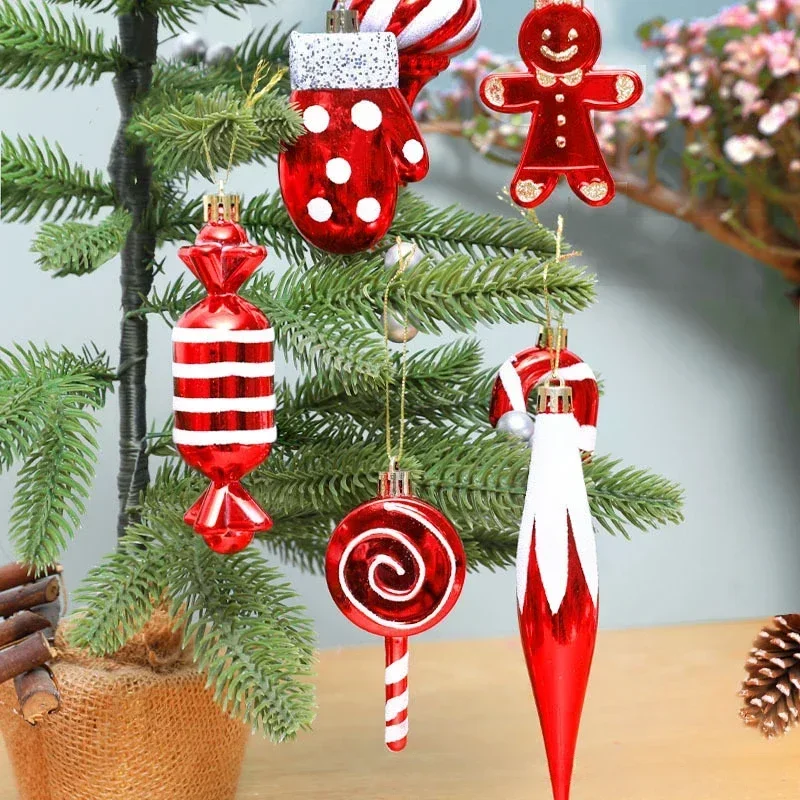 12-4PCS Christmas Candy Cane Red Ball Ornaments Xmas Tree Hanging Pendants Navidad New Year Home Decorations 2025 Natal Gift