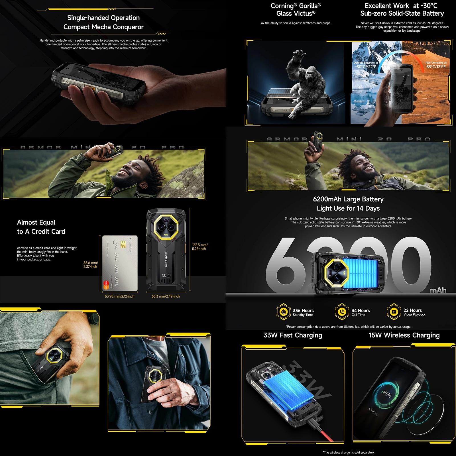 Ulefone Armor Mini 20 Pro Rugged Phone 8GB+256GB 4.7'' 64MP Night Camera Android 14 MTk Dimensity 6300 5G NFC Mobile phone