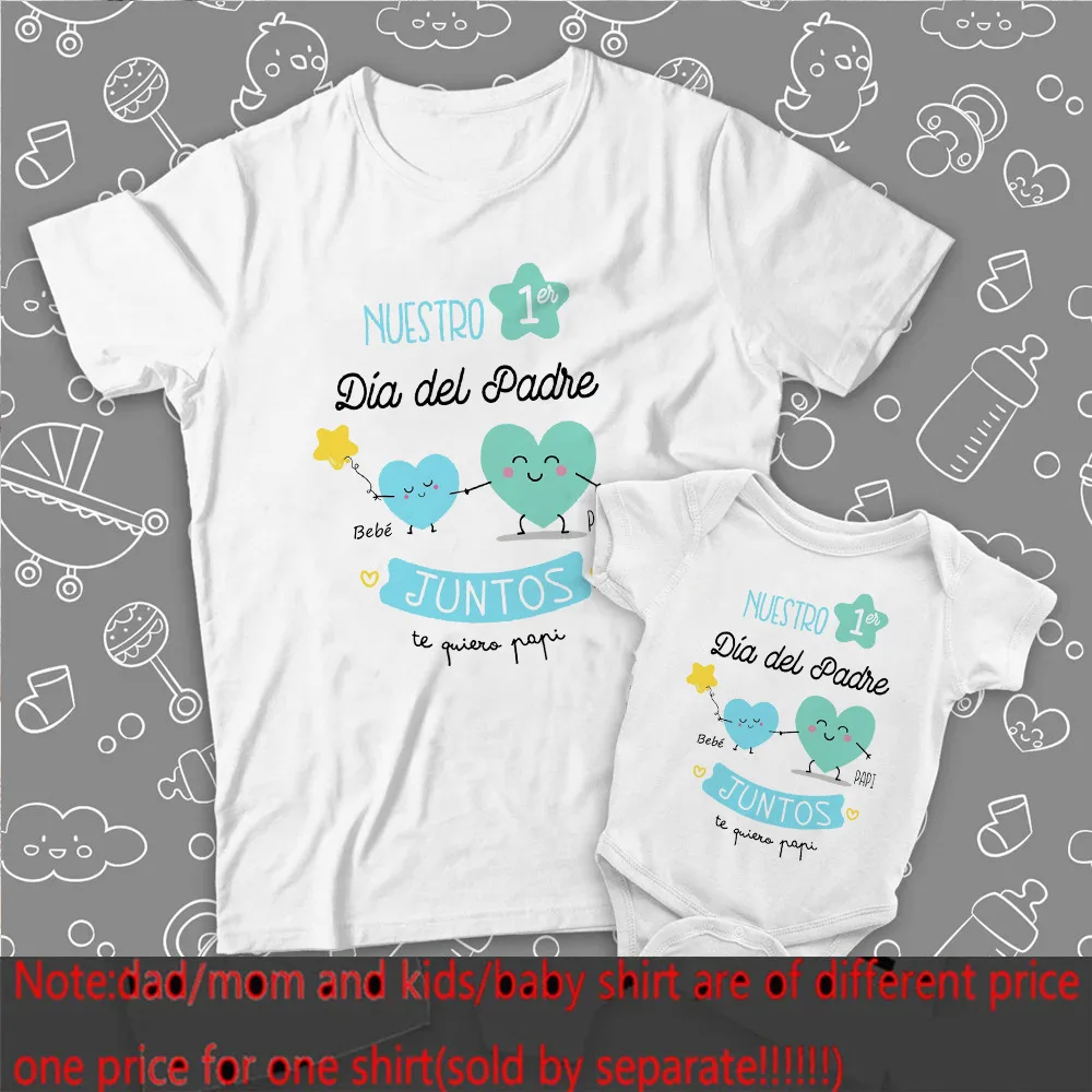 Our First Father's Day Spanish Printed Baby & Dad Matching Clothes Daddy T Shirts Tops Infant Bodysuit Fathers Day Family Outfit 3