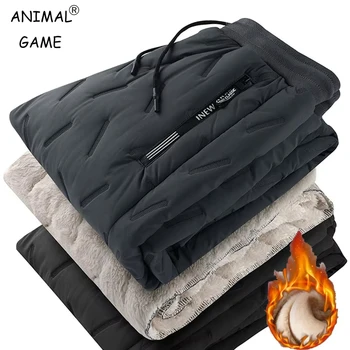 Tasche con zip invernali Addensare Pantaloni sportivi in pile da uomo Jogger Nero Imbottiture Pantaloni sportivi caldi Pantaloni termici impermeabili da uomo 1
