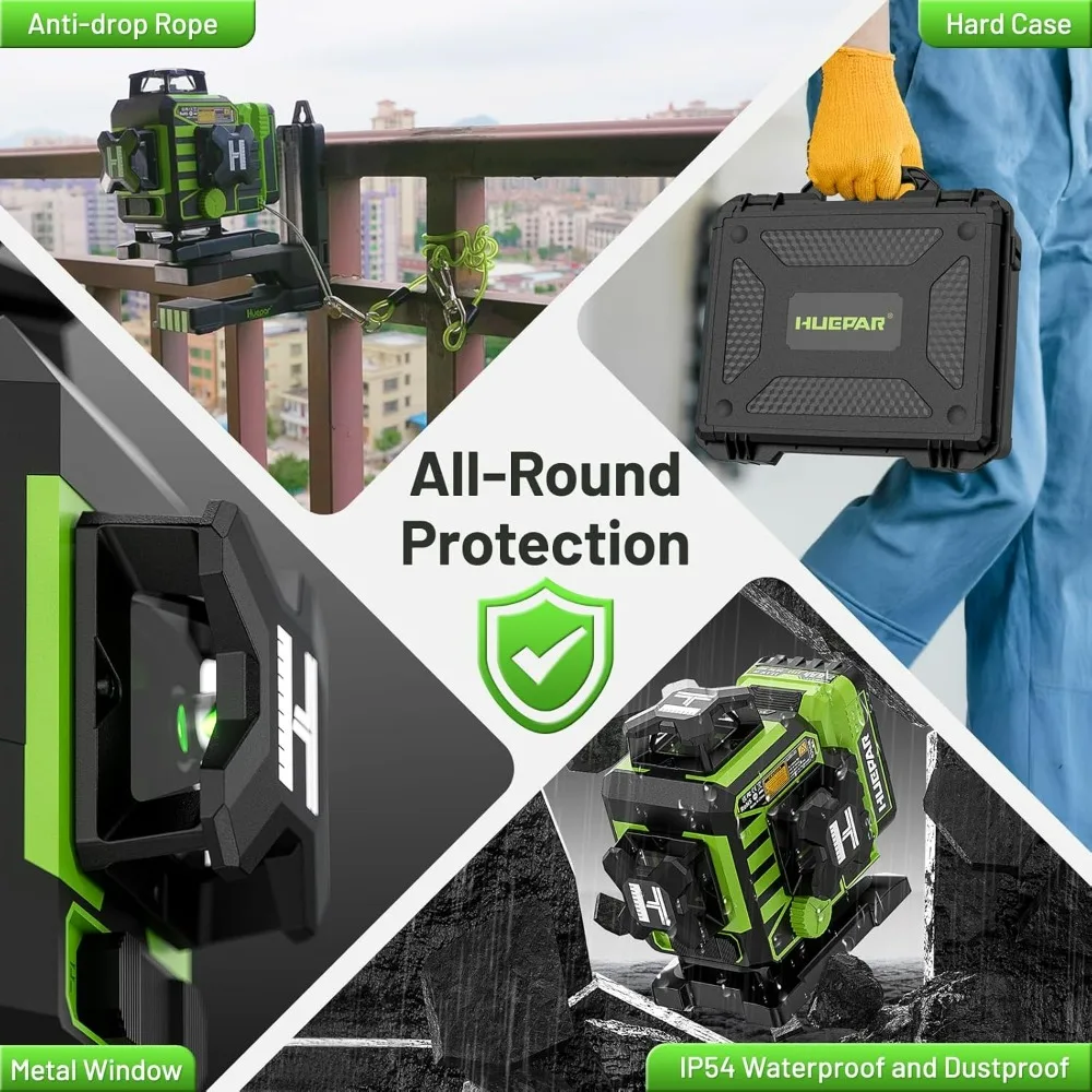 Upgraded Huepar 360° Self-Leveling Bluetooth Laser Leveler with 4x360° Rotation and Electric Base