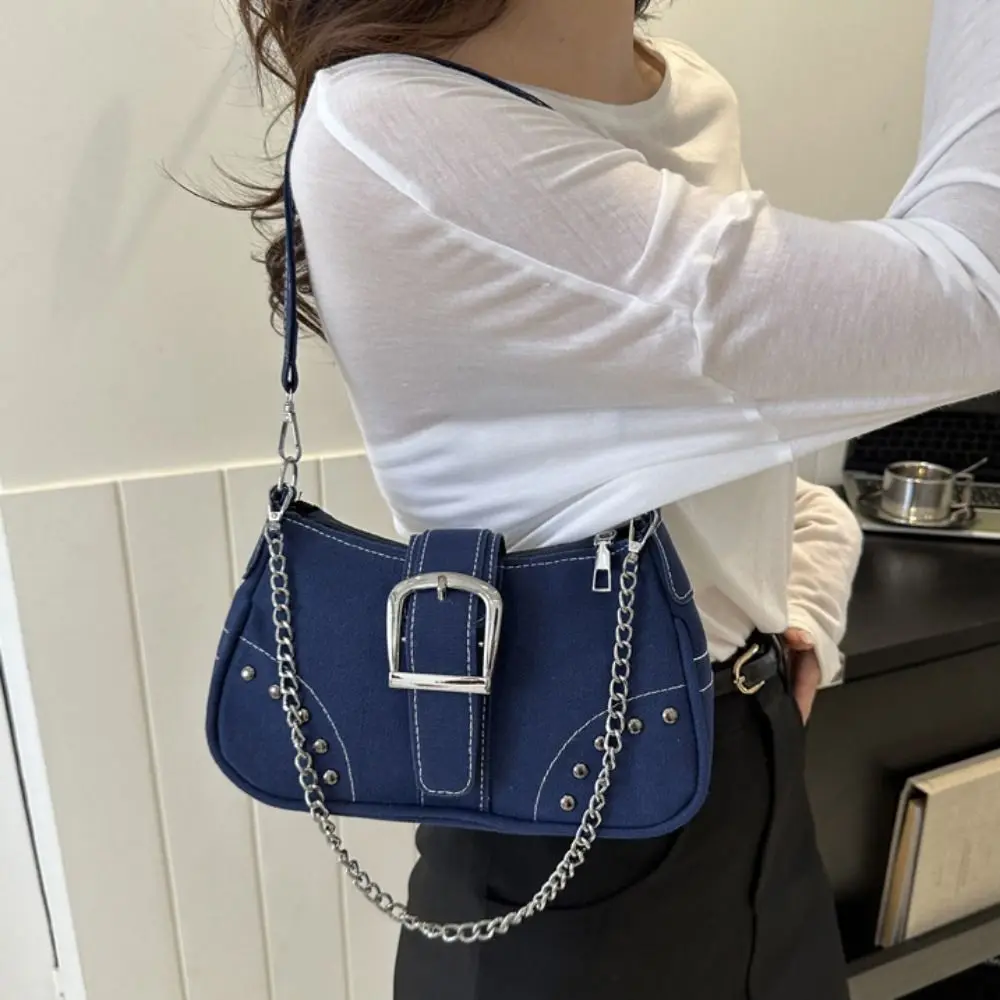 

Chain Half-moon Shoulder Bag Ins Style Handbag Y2k Style Underarm Bag Dumpling Bag Phone Bag Denim Canvas Shoulder Bag Travel