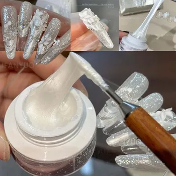 Gel Elastico Bianco Perla di Seta per Unghie, Gel Elastico 3D per Nail Art, Gel per Scultura Unghie, Gel Polish Flessibile e Resistente per Disegno Linee 6g