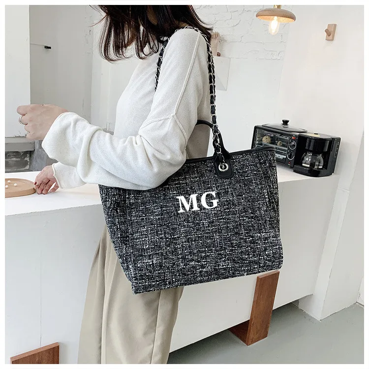 Personalised Chain Monogram Canvas Tote Bag | Shoulder Bag | Ladies Custom Handbag | Birthday Hen Gift | Bride Bridesmaids