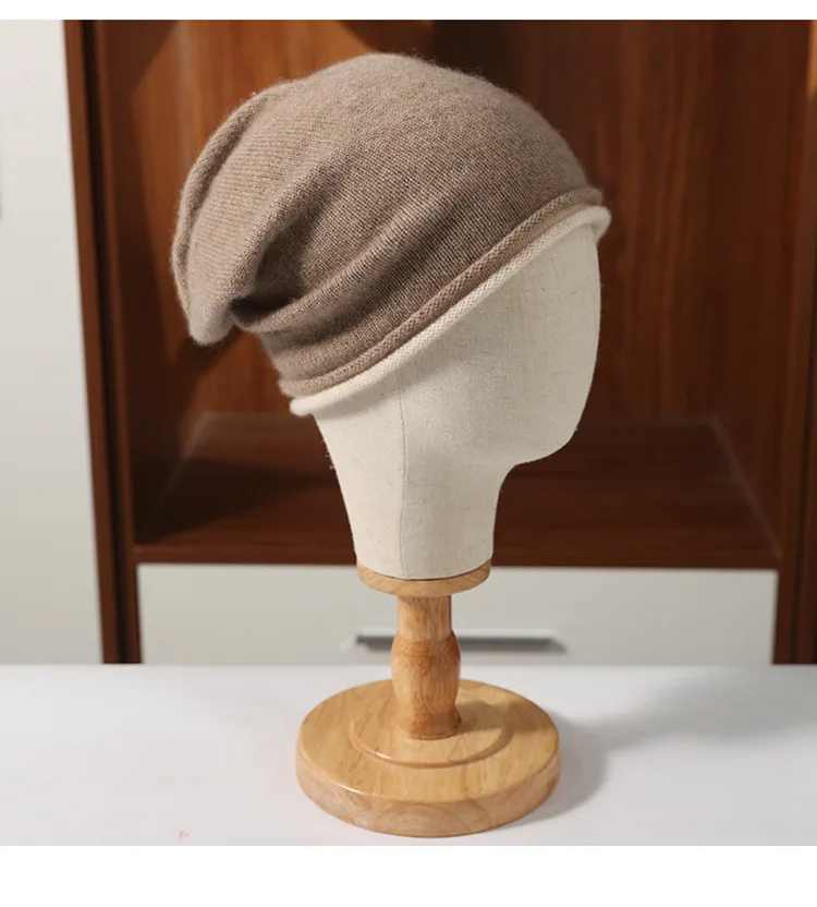 Winter Hat Regardless of Gender 100% Merino Wool Knitted 2024 New Women's Soft Warm Bean Hat Fashion Outdoor Curly-brimmed Hat